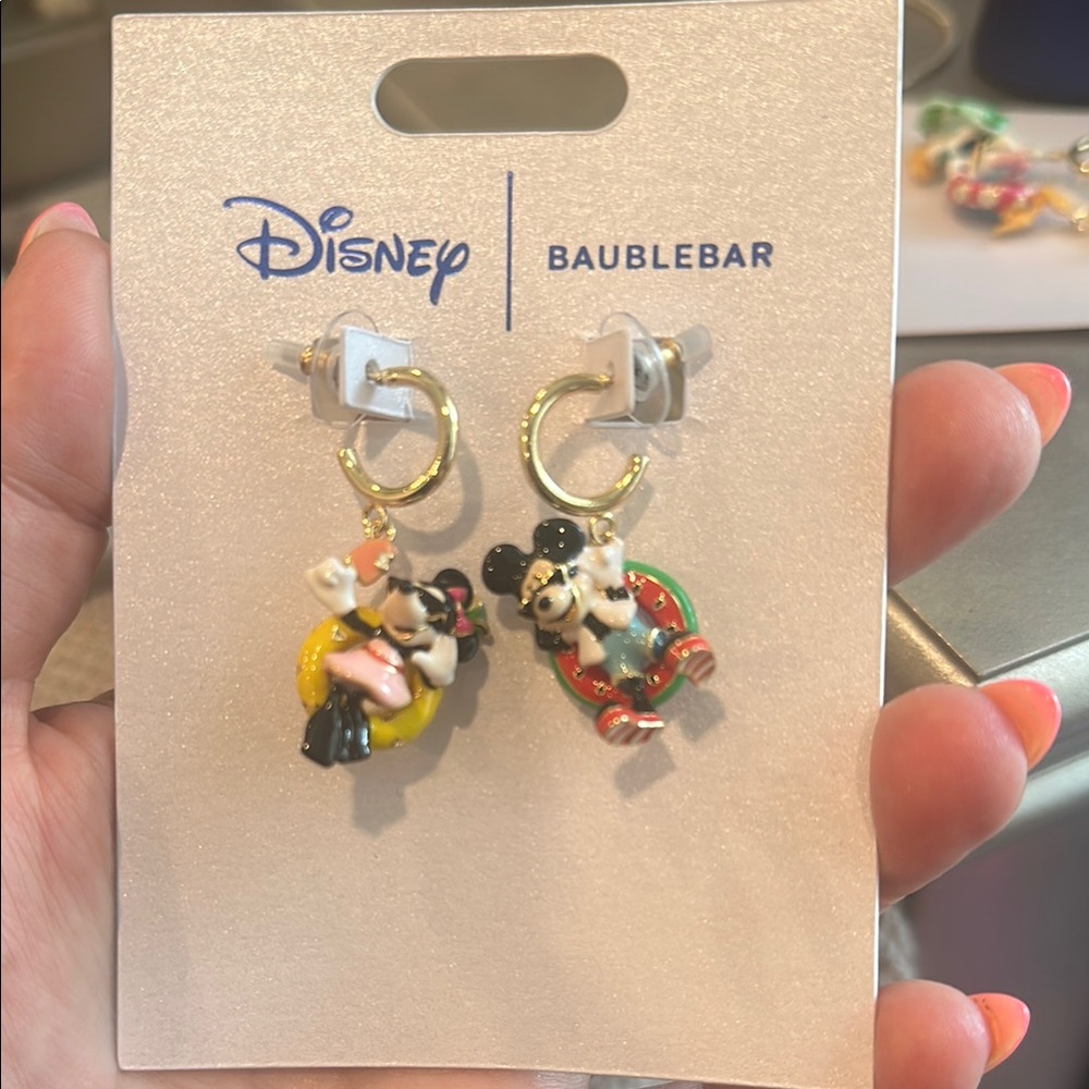 Brand New Disney Baublebar Minnie and Mickey Pool Float Summer Earrings
